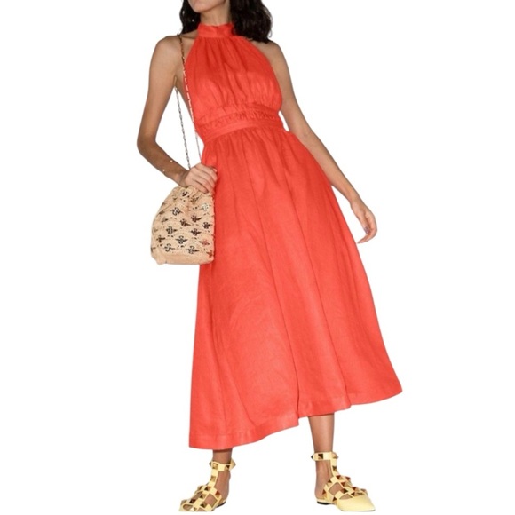 Zimmermann Shelly Linen Halterneck Midi Dress - Picture 1 of 10